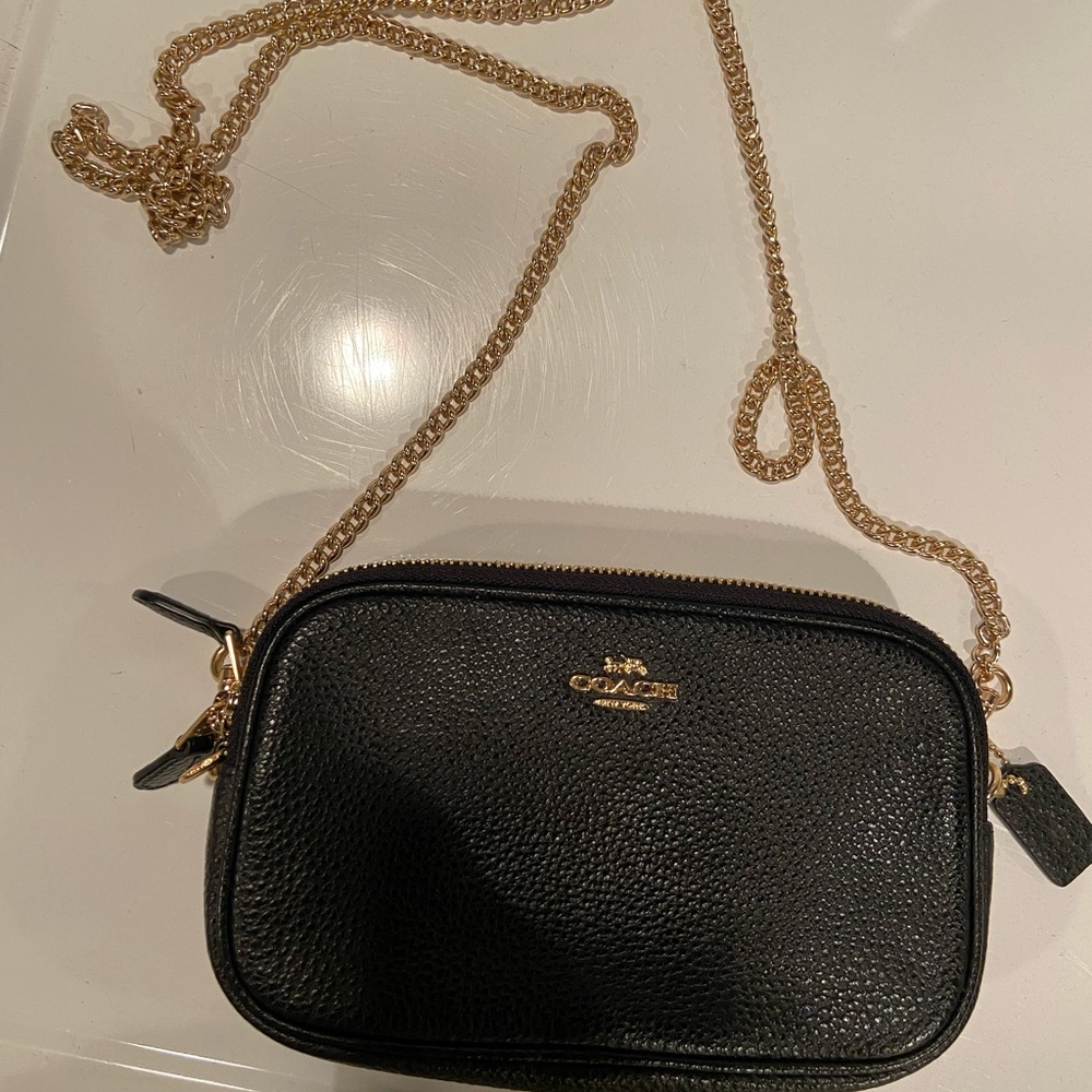 Small Coach Bag. Black with gold chain. Like new. Used once